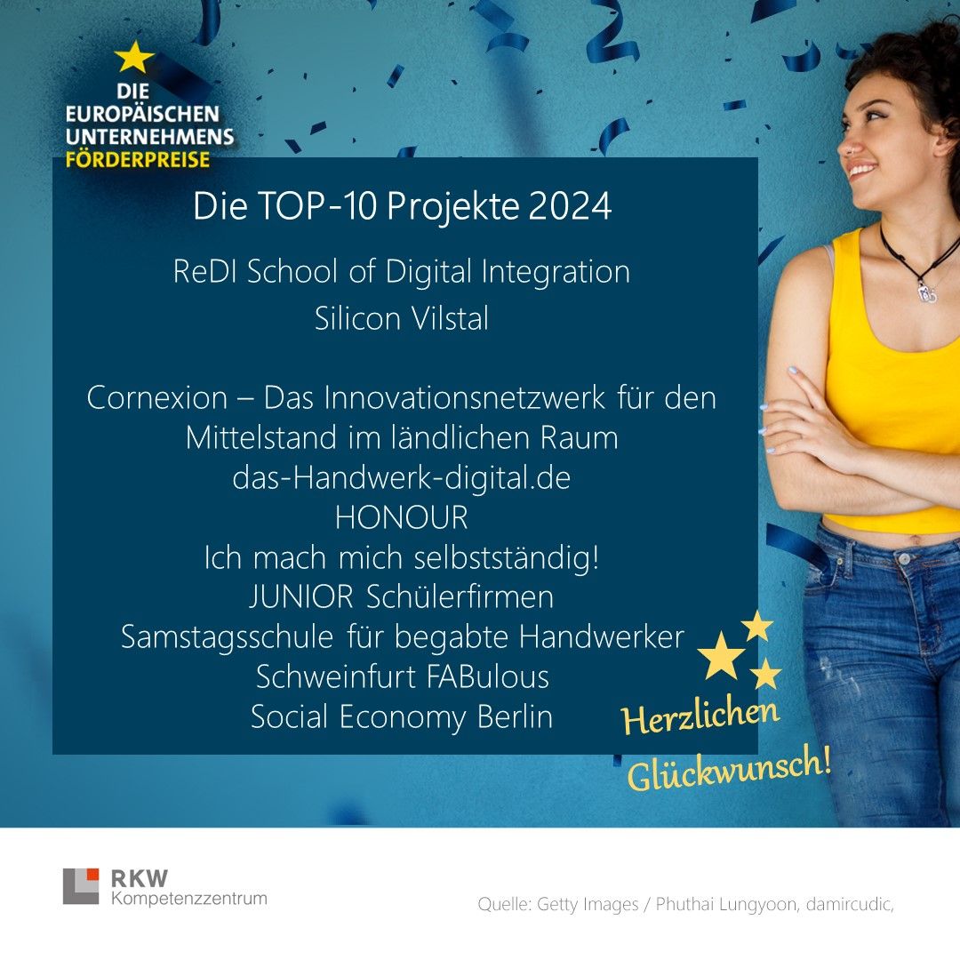 Auszeichnung als deutsches TOP 10 Projekt aus dem deutschen Vorentscheid der European Enterprise Promotion Awards